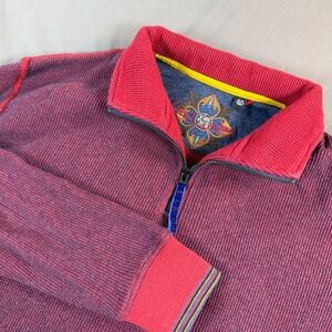 Robert Graham Mens Burgundy Blue Waffle Knit Quarter Zip Pullover Sweater Size M
